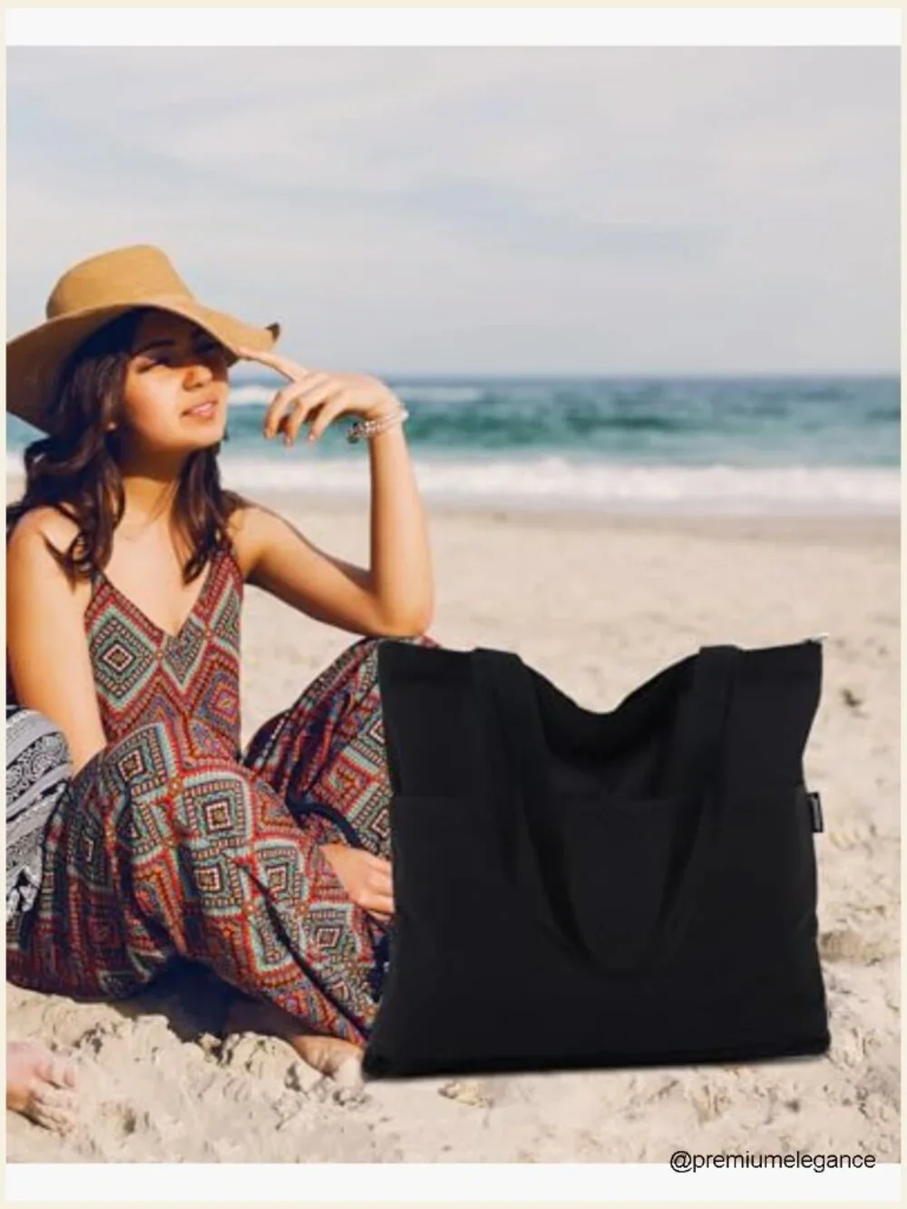 Canvas Tote Bag with Zipper - Large Shoulder Travel Purse